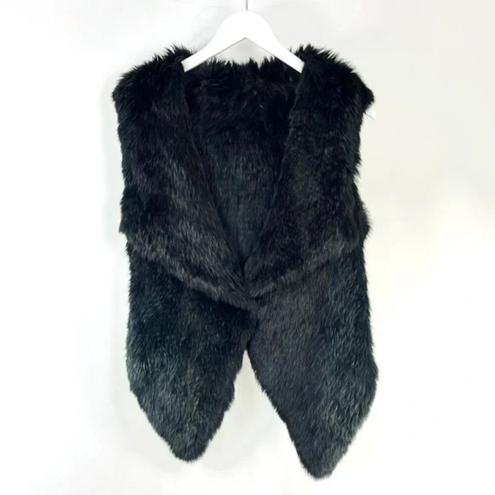 Yves Salomon Black Rabbit Fur Hook-Front Vest
